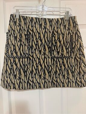Diane Von Furstenberg Melina Black and Beige Patterned Mini Skirt Patch Pockets
